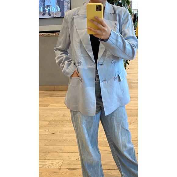 ROSETTA GETTY Light Blue Linen V-Neck Double Breasted Blazer Jacket Size 14 - Picture 15 of 15